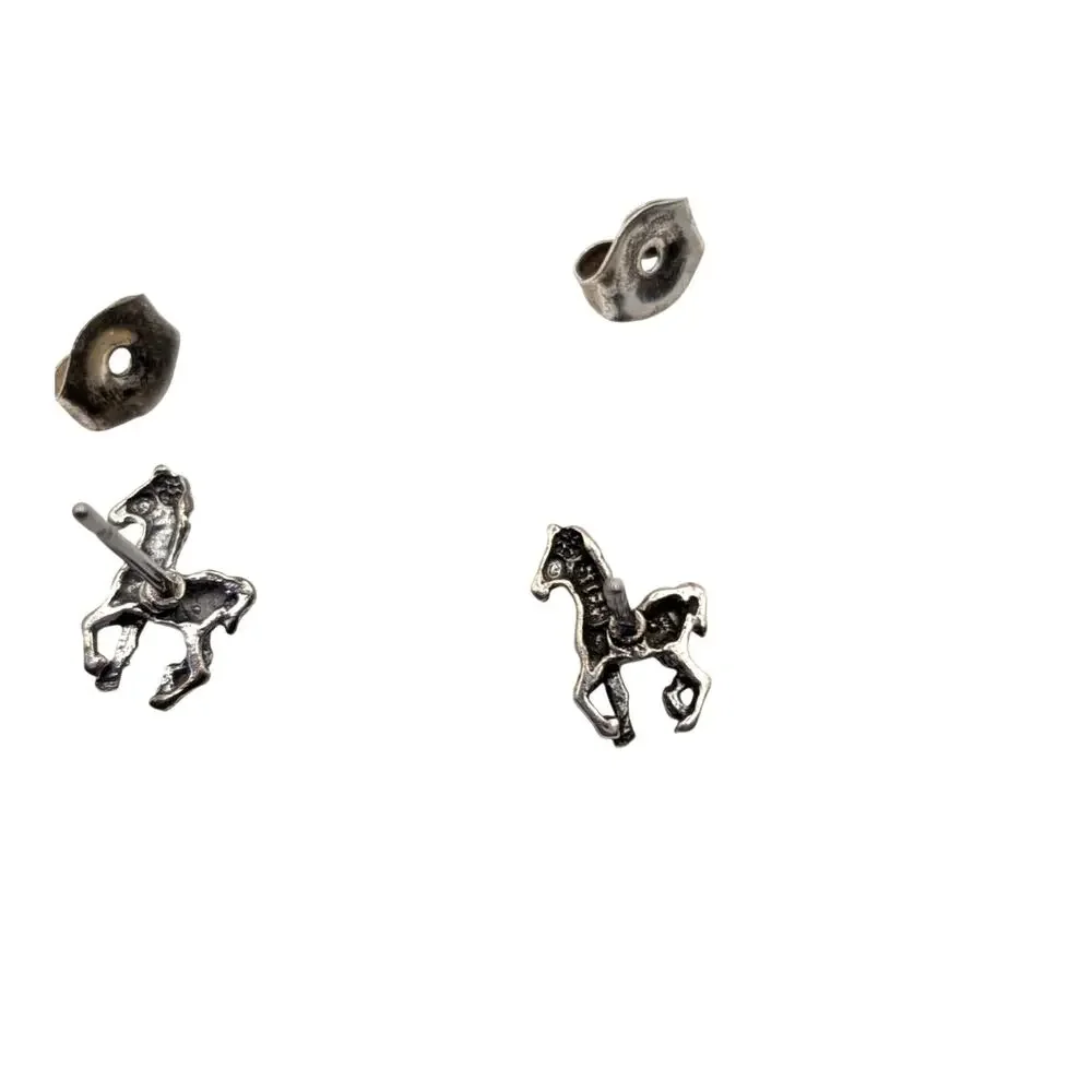 STERLING SILVER Horse Earrings Equestrian Prancing Horse Studs Pair Jewelry